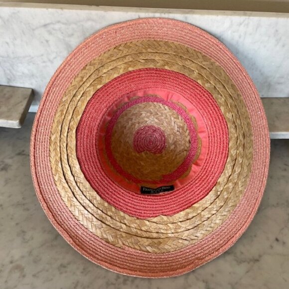 FRANCESCO BING Woven Straw Pink Tan Italian Hat Vintage main image 6